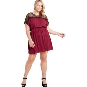 Plus Size Lace Shoulder Flair Dress